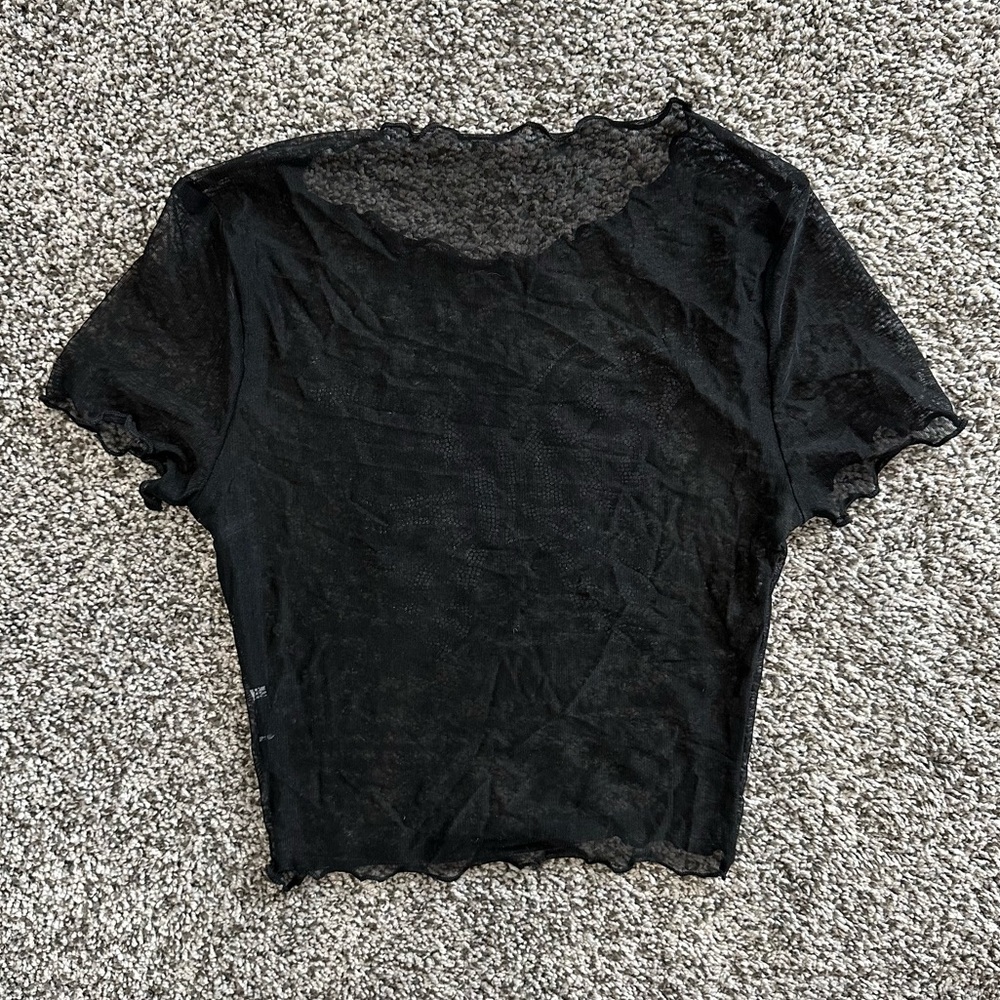 Black Mesh Rhinestone Butterfly Crop Top - Picture 2 of 2